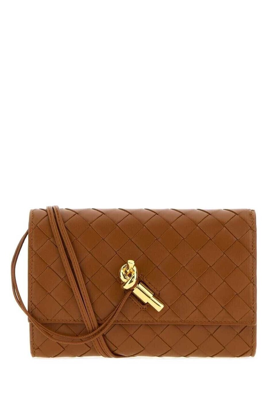 Bottega Veneta Intrecciato Turn Lock Crossbody Bag Leather Brown